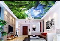 Wholesale 3d wallpaper custom photo ceiling mural wallpaper Fashion dreamy white dove blue sky white clouds coconut tree landscape zenith mural