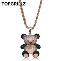 Wholesale TOPGRILLZ Hip Hop Copper Rose Gold Silver Color Cubic Zircon Panda Pendant Necklace Charm For Men Women Jewelry Necklaces Gifts