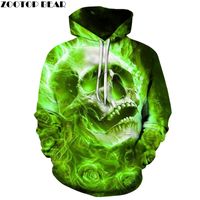 Wholesale Green Fire Skull Printed Hoodie Sweatshirts D Mens Hoody Pullover New Fashion Streetwear Cloth Drop Ship