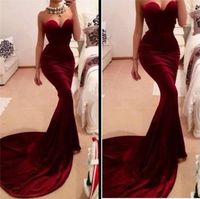 Wholesale Burgundy Velvet Mermaid Prom Dresses Sweep Train Sweetheart Neck Draped Corset Formal Evening Gowns Red Carpet Dress