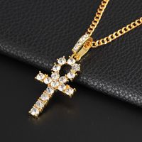 Wholesale Out Chains Cross Necklaces Pendant Gold Silver Plated Material CZ Egyptian Key of Life Pendant Necklace Men Women Hip Hop Jewelry