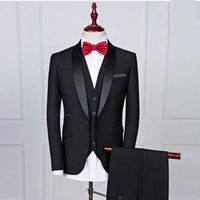Wholesale Black Wedding Tuxedos for Groomsmen Shawl Lapel One Button Three Piece Custom Made Men Suits Jacket Pants Vest