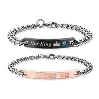 Wholesale 1 His Queen Her King Couple Bracelets Crystal Stainless Steel Pair Bracelets Heart Crown Charm For Women Men Jewelry