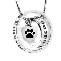 Wholesale Engraving pet paw print Hear Charm Ashes Urn Pendant Double Circle Stainless Steel Cremation Urn Necklace Keepsake Hold Ashes