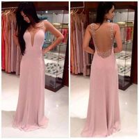Wholesale New Sexy Pink Evening Dresses A Line Spaghetti Strap Party Gowns Simple Design Chiffon Prom Gowns Vestido De Festa New