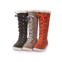 Wholesale warm top quality winter long snow boots womens fur inside thick flat lace up boots shoes female flock leather zx201