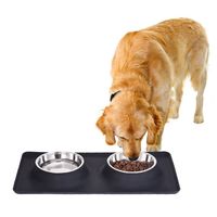 Wholesale Size M CM Stainless Steel Double Pet Bowl with No Spill Non Skid Silicone Mat Dog Feeder Bowl