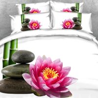 Wholesale oldeny Parts Per Set Spa style Bamboo lotus flower and black rocks on white d Bedding set Bed Sheet Set