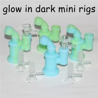 Wholesale Mini Silicone Bong Dab Rig Hand Pipes Silicone Water Pipe Detachable Neck Fix Downstem Silicone Pipe mm Joint Glow in dark Hookah