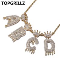 Wholesale A Z Letter Name Crown DripLetters Necklaces Pendant For Men Women Gold Silver Color CZ Hip Hop Jewelry Gifts