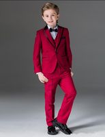 Wholesale Cheap Custom Made Red Boy Tuxedos New Peak Lapel Children Suit Three Pieces Kid Wedding Prom Suits Jacket Vest Pants Bow Tie