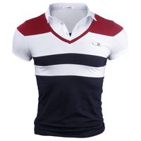 Wholesale V Neck T Shirt for Men Summer Wide Striped Short Sleeve Tees Large Size Breathable Slim Tops