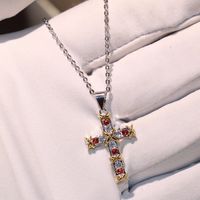 Wholesale Victoria Wieck Vintage Punk Fashion Jewelry Silver Red Garnet Gemstones CZ Diamond Religion Cross Pendant Chain Necklace For Women Gift