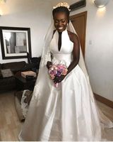 Wholesale 2019 Simple Clean and Modern African Black Women A Line Wedding Dresses Bridal Gowns Garden Bridal Gown Custom Made Hot Sale