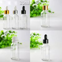 Wholesale Factory Supply ml Clear Essential Oil Dropper Bottles With Glass Eye Dropper And Black Silver Gold Safety Cap Glass Packing Bottles