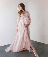 Wholesale Attractive Chiffon Maternity prom formal dresses with Long Sleeves Split Front Pregnant Gown Off The Shoulder Custom Made Maxi Dress