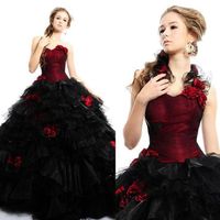 Wholesale 2019 Vintage Gothic Quinceanera Gowns Sweetheart Red and Black Victorian Ball Gown Sweet Formal Evening Dresses Occasion Gown Custom