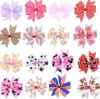 Wholesale 8 cm Children cartoon printed grosgrain ribbon swallow tail bows with clip Valentine Easter Christmas holiday hair clips