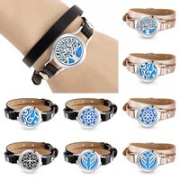 Wholesale High Quanlity Magnetic L stainless steel essential oil diffuser wrap bracelet locket with genuine leather band free felt pads