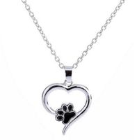 Wholesale Black Enamel Dog Paw Heart Pendant Necklace Silver Chain Human Best Friends Pet Jewelry Dog Claw Necklaces