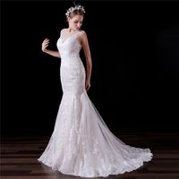 Wholesale Real Picture Mermaid Wedding Dresses For Beauty Girls Long Lvory Court Train Appliques Lace Custom Bridal Gowns DH4194