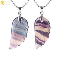 Wholesale CSJA Angel Wing Pendant Carved Feather Natural Stone Green Fluorite Necklace Crystal Quartz Rock for Lovely Lover Reiki Healing Jewelry F295