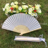 Wholesale Party Favor Free personalized bride groom s name on bamboo handle wedding silk hand fans with organza gift bag Factory price expert design Quality Latest