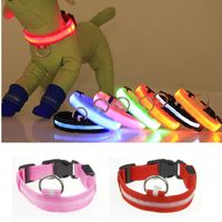 Wholesale 8 Colors LED Nylon Dog Collar Dog Cat Harness Flashing Light UP Night Safety Pet Collars Flashing Satety Collar