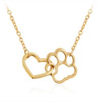 Wholesale Fashion Heart Dog Paw Charm Necklace Gold Silver Color Puppy Paw Print Lover Pet Necklaces Jewelry For Women