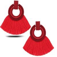 Wholesale New Cotton Silk Tassel Fringe Earrings For Women Bohemian Fan Shaped Statement Dangle Drop Earring Colors Mix