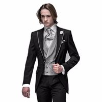 Wholesale 2018 New Arrival Italian Men Tailcoat Black Peaked lapel Wedding Suits For Men Groomsmen Suit Pieces Groom Tuxedos For Men Suit Bridegroom