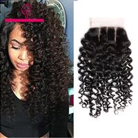 Wholesale 14 quot quot Cheap Brazilian Virgin Top Lace Closure Human Hair Kinky Curly Bleached Knots Natural Black Hairpieces Greatremy Only to U S