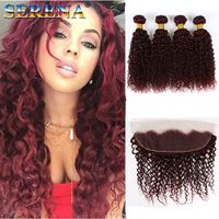 99j Borgoña Vino Oscuro Red Remy Hair Bundles Silky Deep Wave Jerry Rizado Color Brasileño Armadura Del Pelo 4 Paquetes Rizados Profundos Con Cierre
