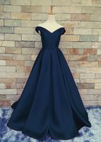 Wholesale Custom Made Satin Evening Dress Dark Navy Red Light Blue Top Quality Long prom Dress Lace up Zipper Back Sweep train Satin Formal Gowns