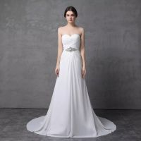 Wholesale HI LIAN Simple A line Chiffon Wedding Dress with Rhinestone Belt Sweetheart Strapless Long Bridal Gown Real Photo Beach Bridal Gown