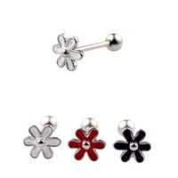 Wholesale Fashion Cute Black White Red Flowers Tongue Rings Tongue Studs G Titanium Steel Barbell Ring Nipple Body Piercing Jewelry Women Gift
