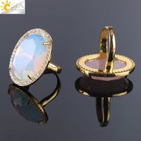 Wholesale CSJA Faceted Natural Gemstone Solitaire Ring Women Gold Jewelry Bling Zircon Beads Prong Setting Rings Healing Health Stone Jewellery F458
