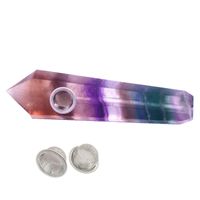 Wholesale Natural rainbow fluorite single pointed wand sculpture crystal smoking pipe atural gem mineral with free metal filters