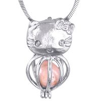 Wholesale Lovely Kitty Cat Cage Pendant Can Open and Hold Pearl Locket Cage Fashion Jewelry Accessory Charms P19