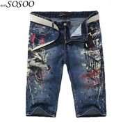 Wholesale Short jeans Cotton dragon D printing design splash ink European and American style jeans fashion men pants Y032