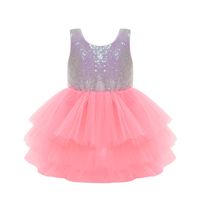 Wholesale Girl Dress Cute Sequin Sleeveless Vest Princess Lace Dress Baby Kids Party Wedding Bridesmaid Vestido with Bowknot Backless