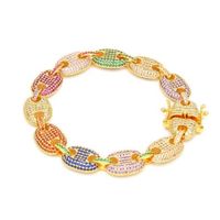 Wholesale Mens Iced Out Hip Hop Silver Gold Tone CZ Paved Puffed Marine Link Chain Bracelet mm inch Multicolor Cubic Zirconia