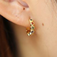 Wholesale gold plated rainbow cz hoop earring for girl women fashion dainty jewelry small huggie hoops trendy simple jewelry