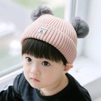 Wholesale Autumn and Winter Children s Double Ball Knitted Caps Men s and Women s Plus Pile Warm Hat Baby Cap Wool Cap