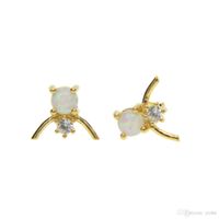 Wholesale white fire opal jewelry new top quality facotry gold silver plated cz opal stone V shape girl stud earring