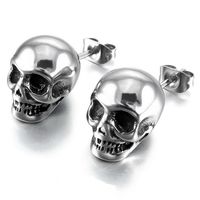 Wholesale Sell Punk Skull Earrings for Men Boys Cool Silver Jewelry Hip hop Stud Earrings Vintage Rock Skeleton Earrings