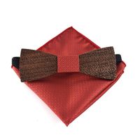 4pc Set Men Wooden Bowtie Tie Pocket Square Cufflink Bow Tie Wedding Party Props