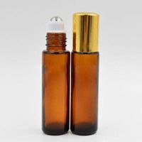Wholesale 300pcs ml Empty Glass Aromatherapy Essential Oil Roller Roll on Bottles Refillable Bottles With Metal Roller Ball black or gold Cap