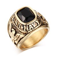 Wholesale Stainless Steel United States Rings with Stone Gold Vintage Casting Mens Ring Antique Finish