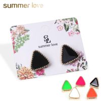 Wholesale 6 Color Sweet Pink Green Enamel Stud Earring For Woman Kid Girl Ear Accessories Cute Geometry Triangle Earings For Girl Statement Jewelry